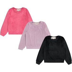 Girls Cozy Velour Sweatshirt Set, 3 Pack of Soft Sweatshirts for Kids, Stylish C